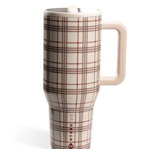 HydroJug Checkered Mug - Cream and Brown